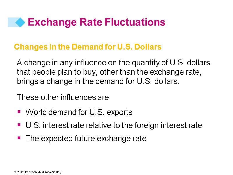Exchange Rate Fluctuations Changes in the Demand for U.S. Dollars A change in any
